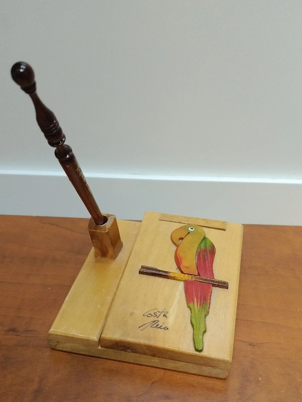 Handmade Wooden Parrot Note Holder & Pen - Made in Costa Rica